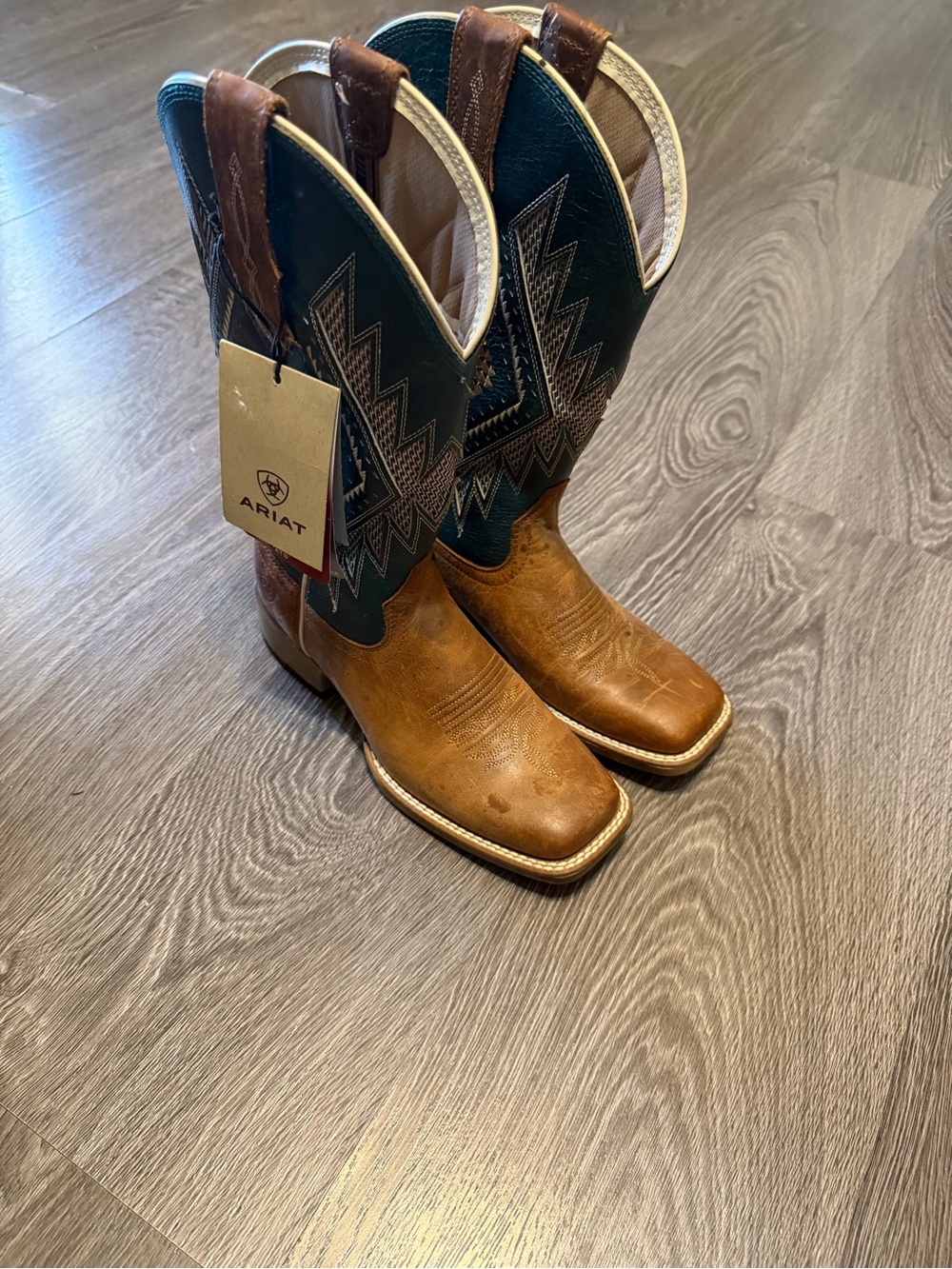 Ariat Brown and Teal Western Heeled Boots - Picture 3 of 3